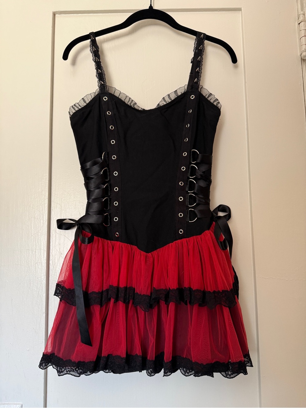 Widow Dolls Kill Black Red Tulle Lace Mini Dress Medium M Mall Goth Corset Punk